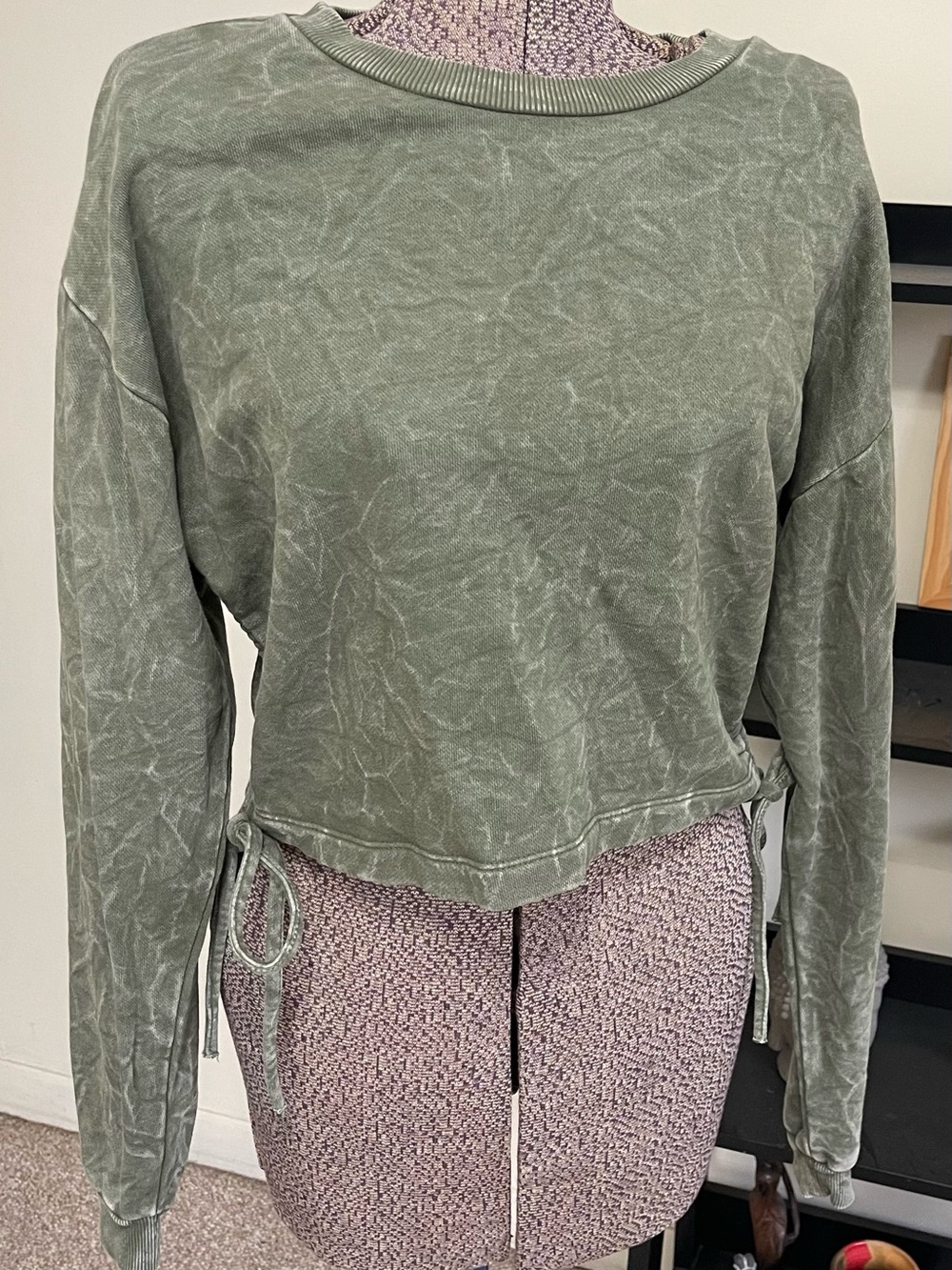 Forever 21 Washed Sage Tie-Hem Long Sleeve Sweatshirt